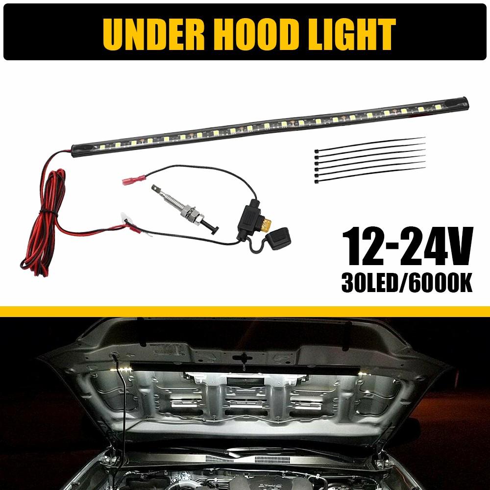 1Pcs Universal Car Under Hood LED Light Strip Kit 6000K White 12-24V LED Strip Lights Bars Car Hood Light Automatic On/Off