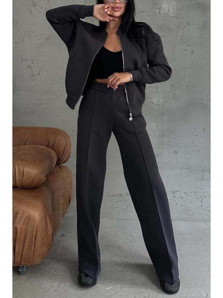 Autumn/Winter 2024 Women's Casual Zipper Jacket & Wide-Leg Pants Set
