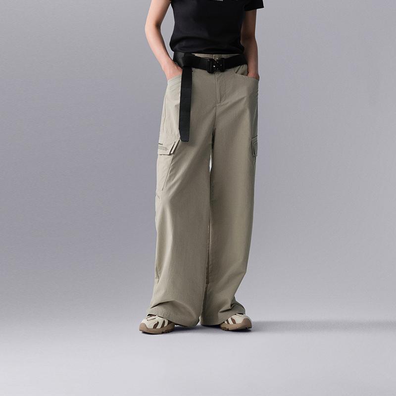 Li Ning CF Su Series Mid Waist Button Solid Color Straight Leg Knit Sports Pants Women Pants Black AYKU620-3