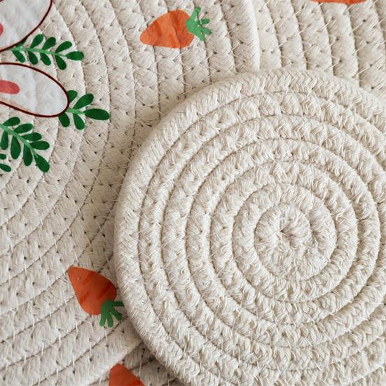 12/18/24/30cm Nordic Style Minimalist Thread Rabbit Carrot Placemat Pattern Household Cotton Anti-Scalding Cup Mat