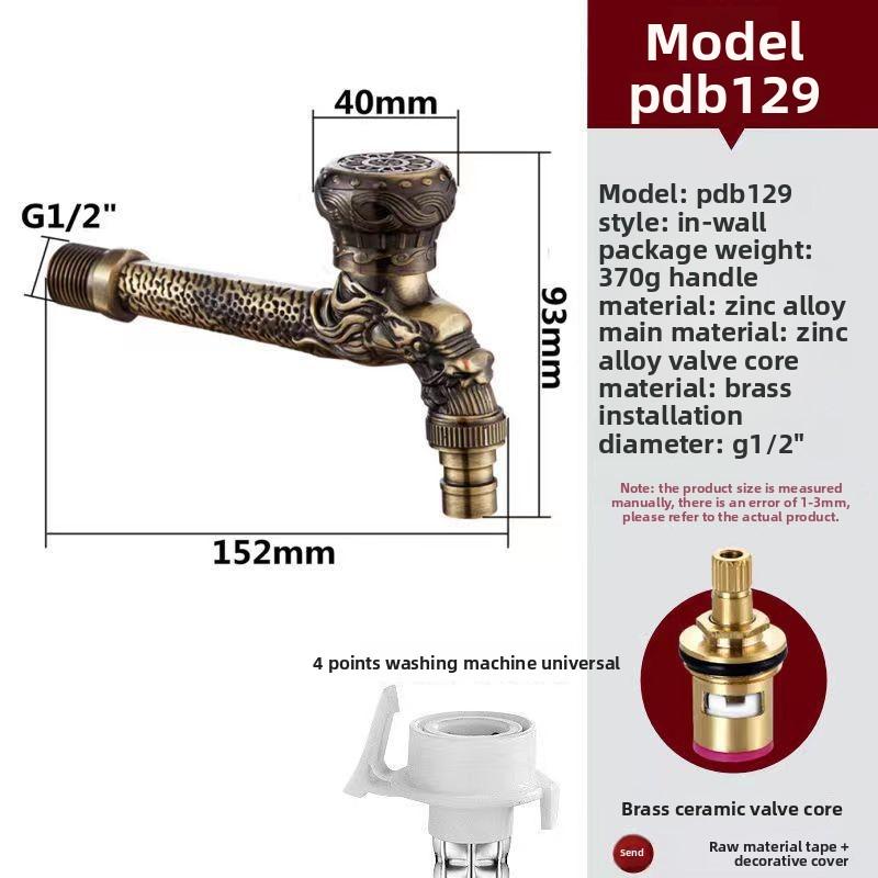 Elegant Golden Dragon Wall-Mounted Faucet with Single Cold Water Valve - Rustic Vintage Style, Stainless Steel and Zinc Alloy