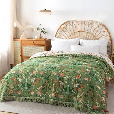 Cotton Gauze Double-sided Green White Throw Blanket Towel Quilt Household Sofa Cover Blanket Soft Breathable For Couch Bed Use