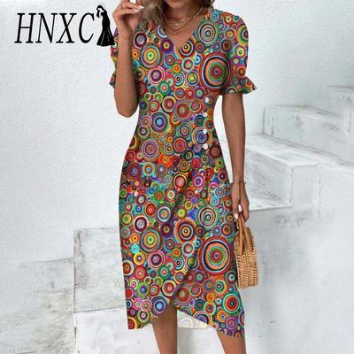 HNXC Women's Fashion Summer Spring  Short Sleeve V-Neck Casual Dresses
