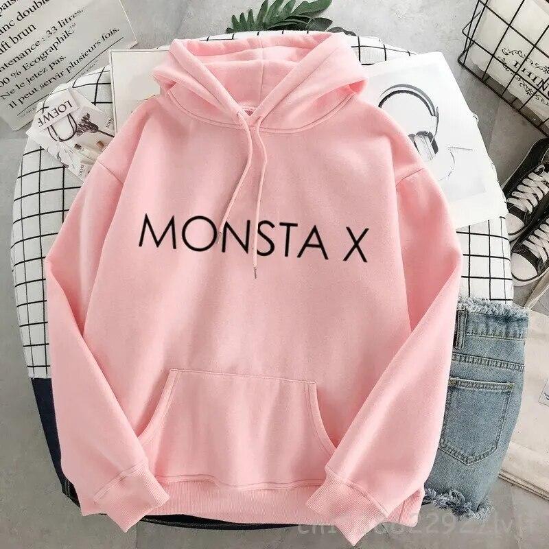 Hipster svetr Monsta X oversized módní mikina s kapucí Harajuku mikina podzimní oblečení ženy mikiny s dlouhým rukávem streetwear unisex mikina