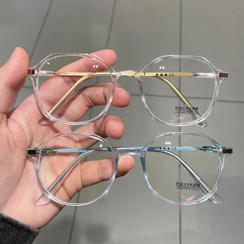 Computer Plano Reading Glasses Frame for Women Men Anti Blue Light Round Eyewear Blocking Eyeglasses Optical Polygon Spectacle