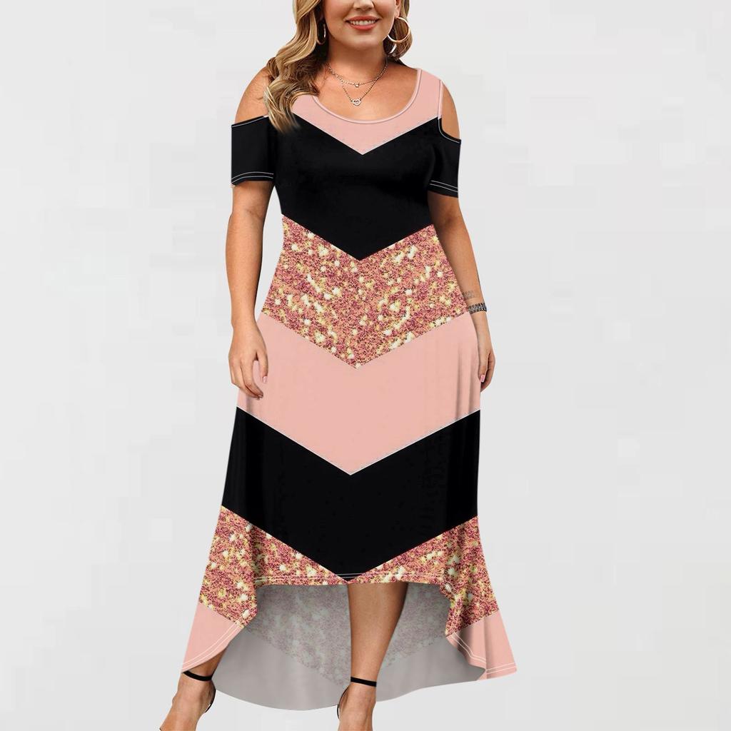 Women's Casual Fashion Printed Dress Round Neck Short Sleeve Pullover Dresses