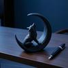 3D Printed Howling Wolf Statue, Wolf On Moon Figurine, Black Wolf Sculpture for Home Office Study Room Desktop Decor