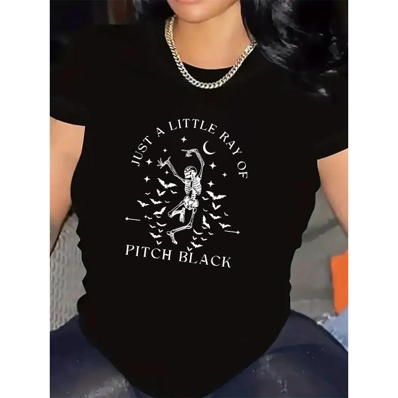 

Women s Polyester Print T-Shirt Lightweight Durable Casual Short Sleeve Top For Home Daily Wear S чёрный