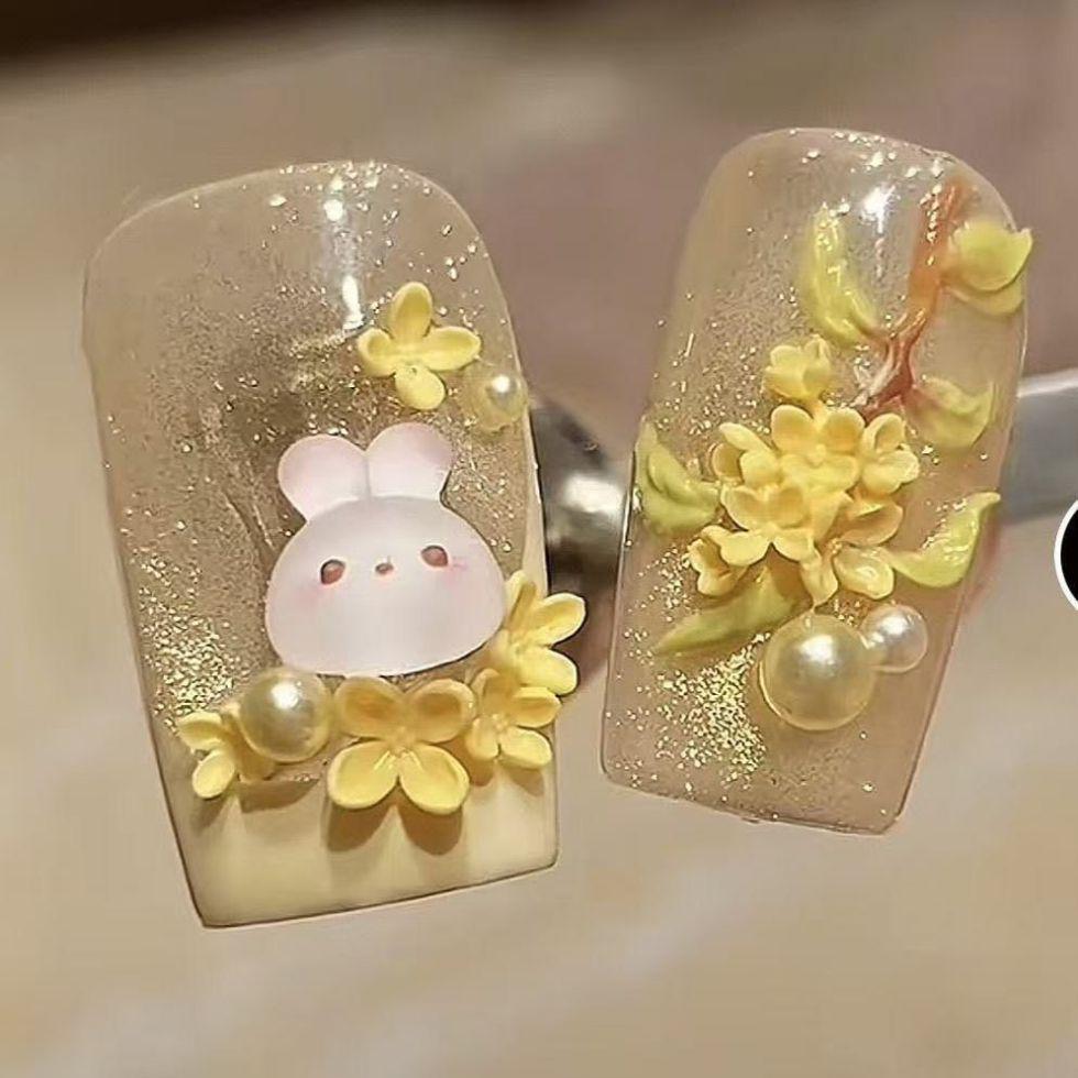 Osmanthus Moon Rabbit Nail Art: 3D Silicone Mold for Mid-Autumn Festival