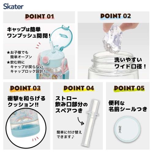 Skater Hirogaru Sky PreCure Water Bottle, 480ml Clear Bottle with Straw, for Kids, PDSH5-A