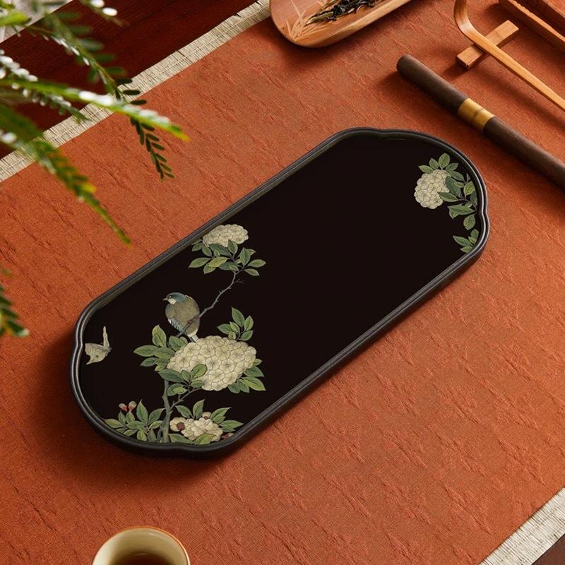 Quick Dry Absorbent Tea Tray - Chinese Style Compact Tea Sea Dry Practice Board  & Pot Holder