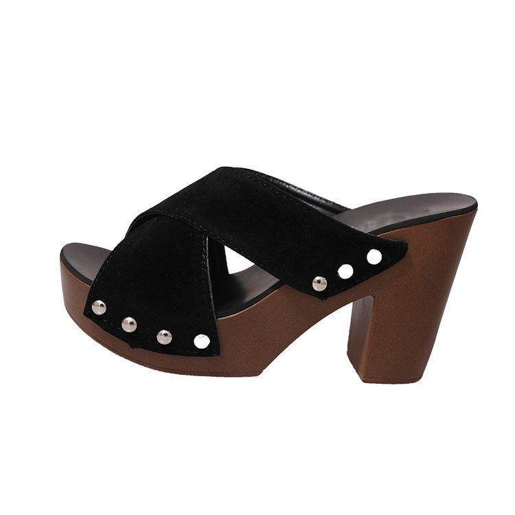 Sandals Summer New Women's Fashion Cross-strap One-word Sandals Women's Thick Heel Multi-color High-heeled Slippers