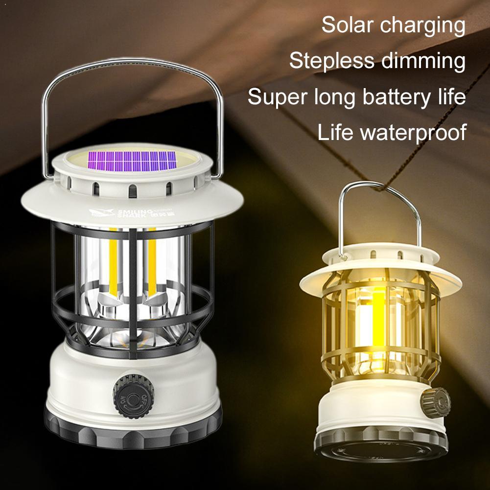 LED Camping Lantern, Outdoor Retro Waterproof Light, Solar USB Rechargeable Horse Lamp, Brightness-Adjustable Ambient