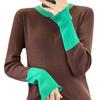 Spring and Autumn Slim Color Collision Round Neck Models Women's Fashion Commuter Style Knitwear Tops