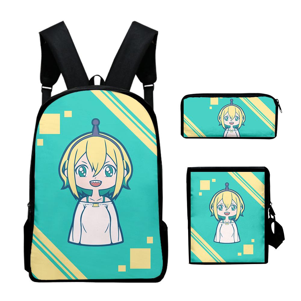 Popular Novelty Pikamee Anime 3D Print 3pcs/Set Pupil School Bags Laptop Daypack Backpack Inclined Shoulder Bag Pencil Case