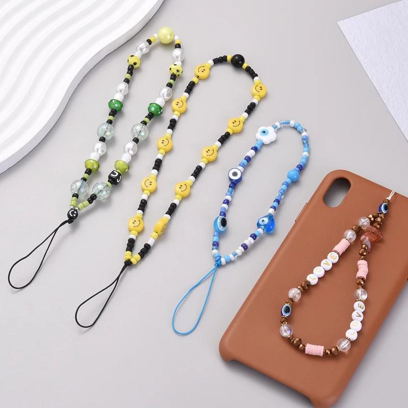 Fashion Cartoon Eye Mushroom Beaded Phone Chain For Boy Girl Anti-Loss Acrylic Cellphone Holder Rope Telephone Lanyard Strap