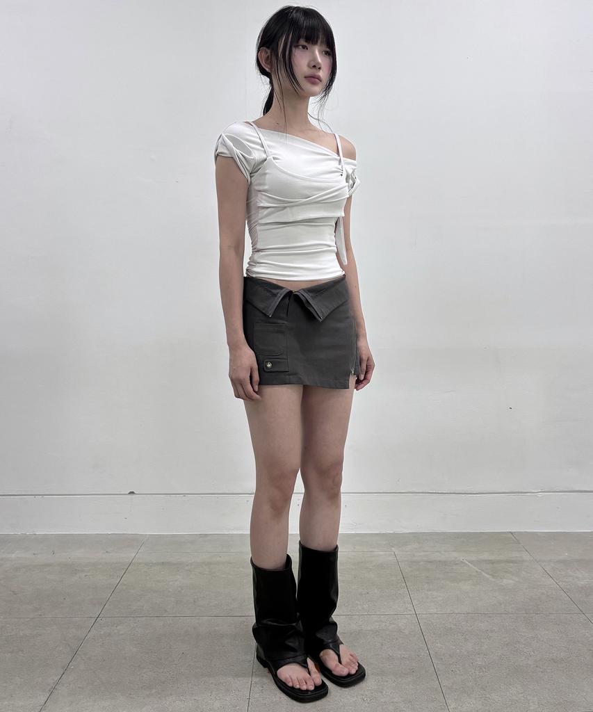 Peulleeoeob Asymmetrical Folded Skirt (Fl-272_Dark Gray)