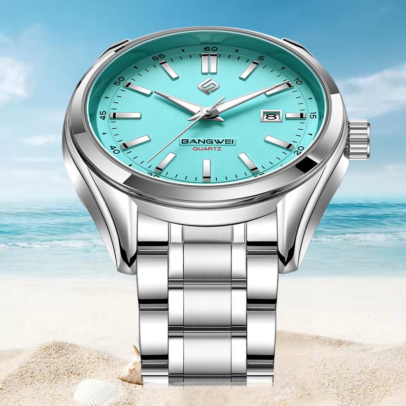 New Luxury Men Watch Top Brand Classic Business Stainless Steel Dual Calendar Quartz Wrist Watch for Men Reloj Hombre