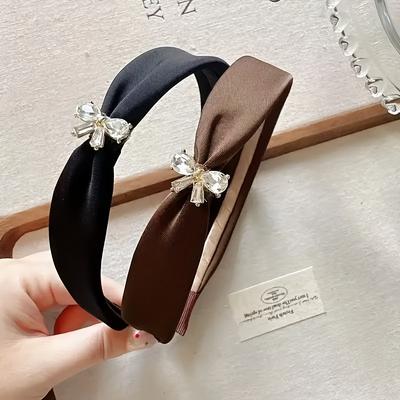 1pc Women's Rhinestone Bow Headband - Sparkling Non-Slip Hair Accessory, Bohemian Style Hair Band for Birthday Wedding Party Hair Accessories