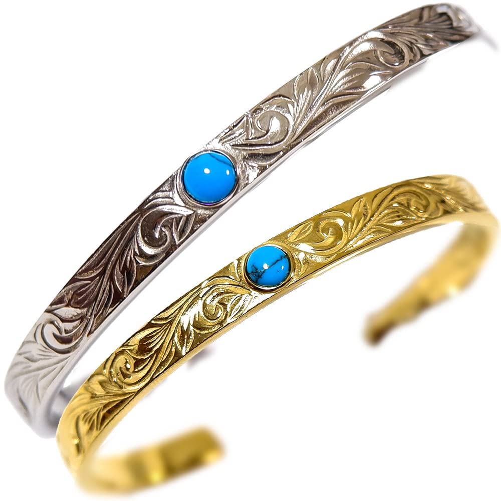 

Hawaiian Jewelry Turquoise Surgical Stainless Steel M Size [JULAISU] Bangle, Stone, Steel, Men s, Women s, Present, Gift, Silver (6.0cm)