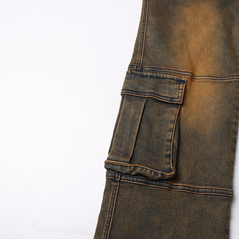 Women's American Retro Distressed Denim Patchwork Cargo Jeans - Spring 2026 Arrival