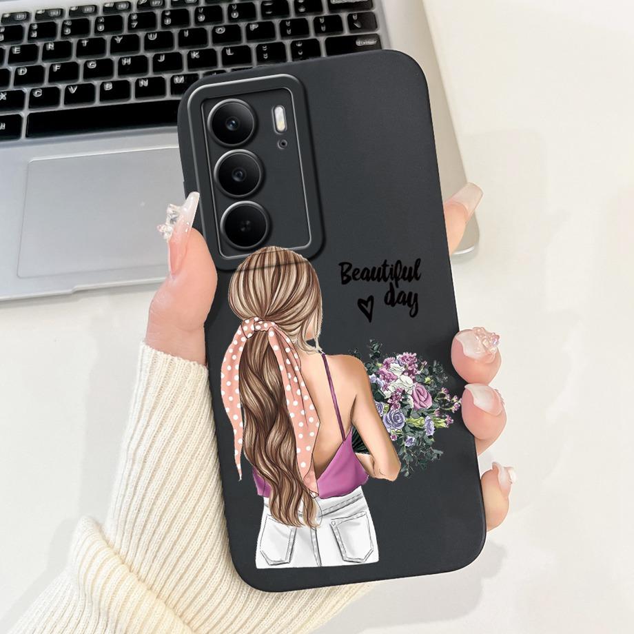 Pro telefon Realme C75 Pouzdro Tekutý Silikon Měkký Zadní Kryt Pro RealmeC75 4G Nárazník Drak Kočka Květina Motýl Luxusní Módní Taška