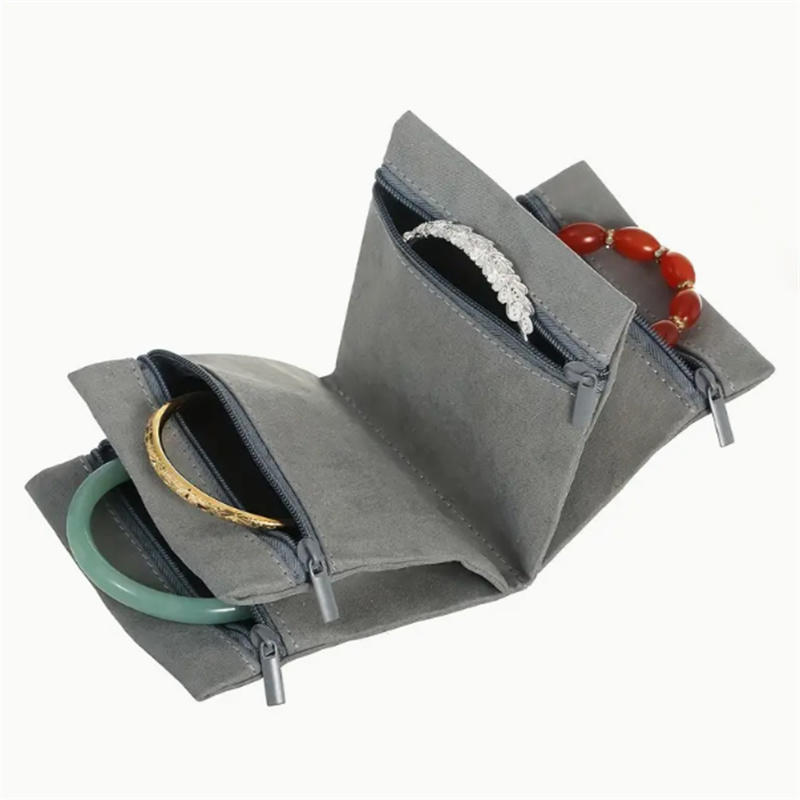 Foldable Jewelry Organizer Multiple Compartments High Capacity Travel Jewelry Storage Bag Zipper Delicate Clutch Bag Travel