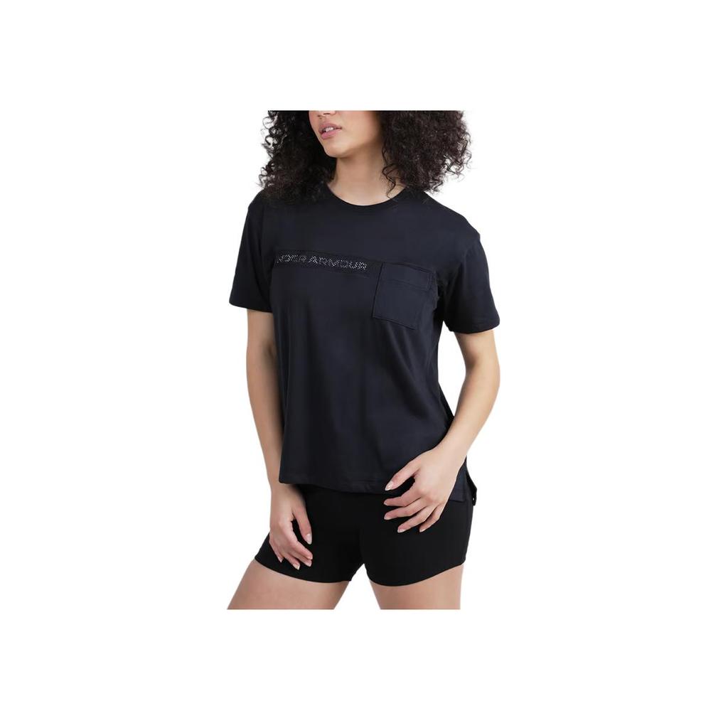 Under Armour Letter Print Crew Neck Pullover Short Sleeve T-Shirt American Vintage Women Tops Black 1365850-001