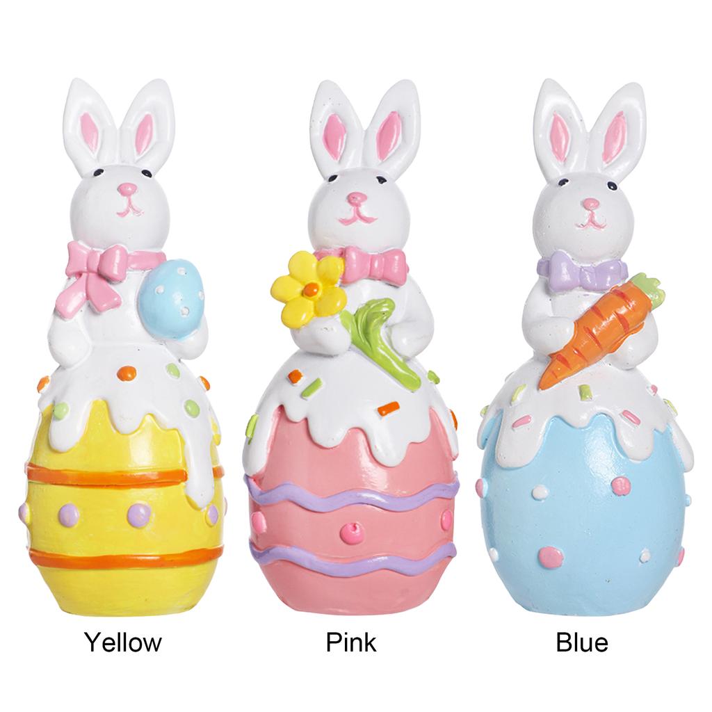 Easter Resin Bunny Table Decorations with Egg Charming Rabbit Ornaments for Parties and Celebrations