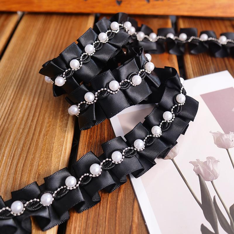 Pleated Lace Ribbons For Sewing Party Dress Beaded Trim DIY Crafts Supplies Clothing Needlework Decor Ruffle Fabric 2.5cm Wide