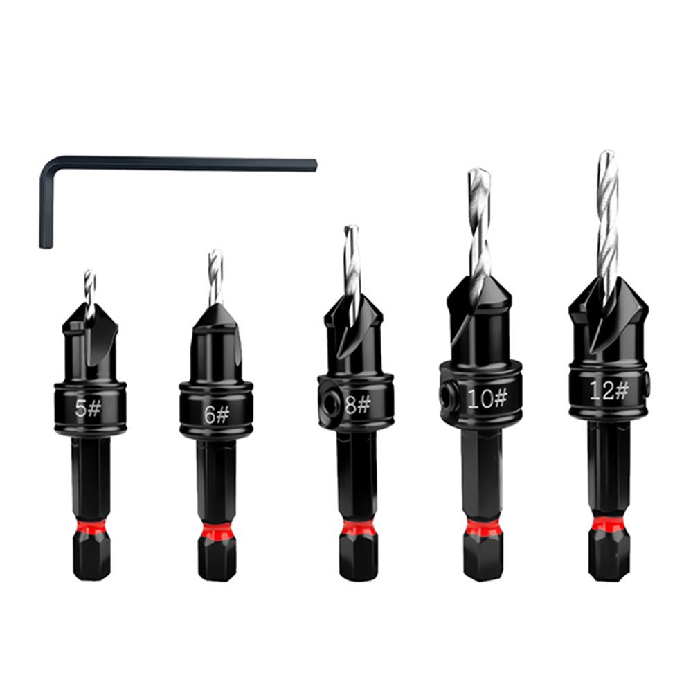 For Woodworking Countersink Bit Pilot Hole Cutter Black as Picture Fits Screws 5- 12 Counter Sleeve For Counterbore