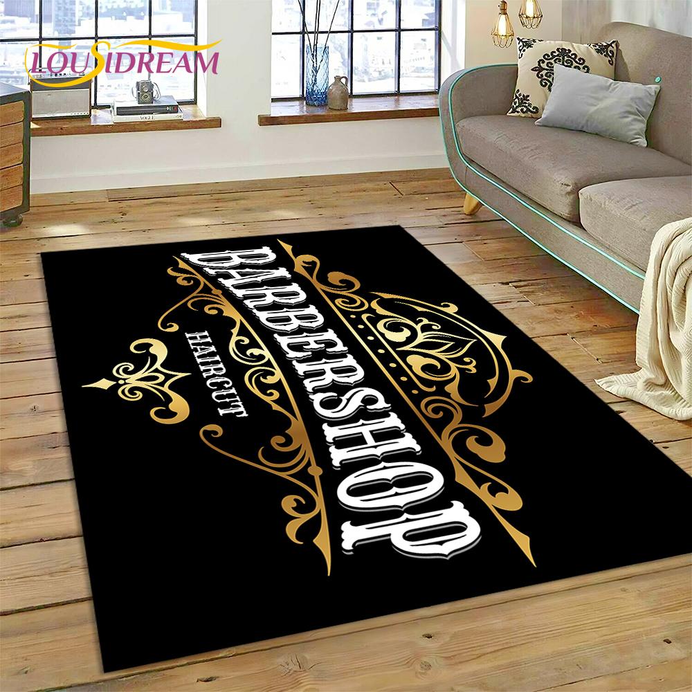 Fashion Barber Shop Logo Skull Vintage Rug Carpet for Living Room Bedroom Decor,Floor Mat Non-slip Decoration for Sofa Doormat