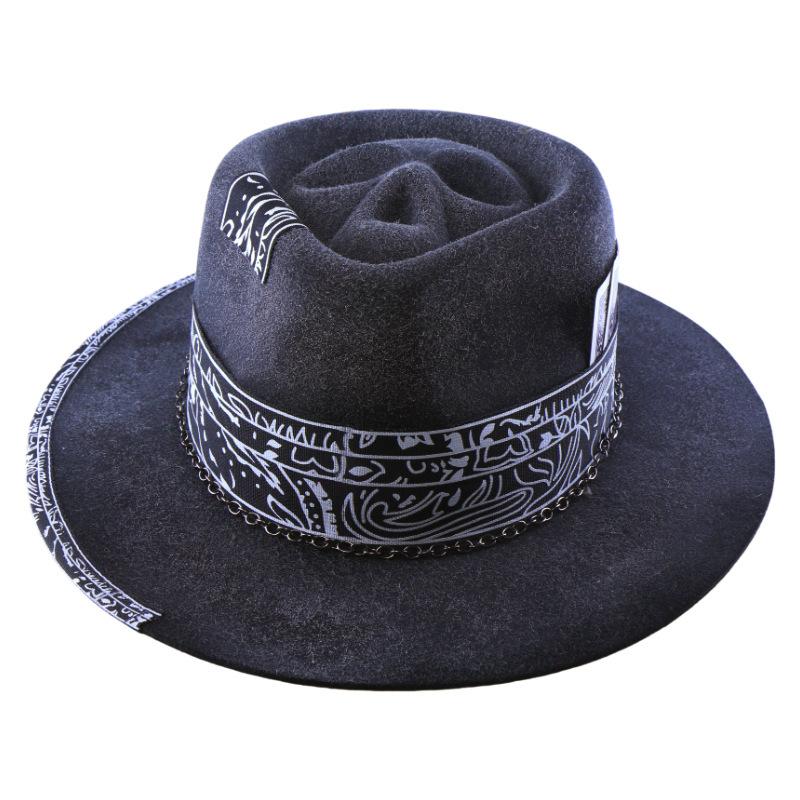 Autumn and Winter Wool Big Brim European and American Style Western Cowboy Hat Tibetan Top Hat Travel Performance Jazz Hat