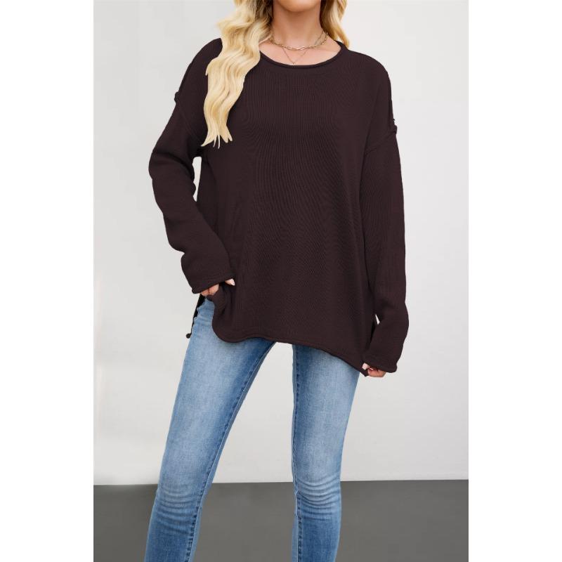 New Women's Clothing Hot Autumn and Winter Knitted Solid Color Round Neck Loose and Versatile Basic Pullover Sweater