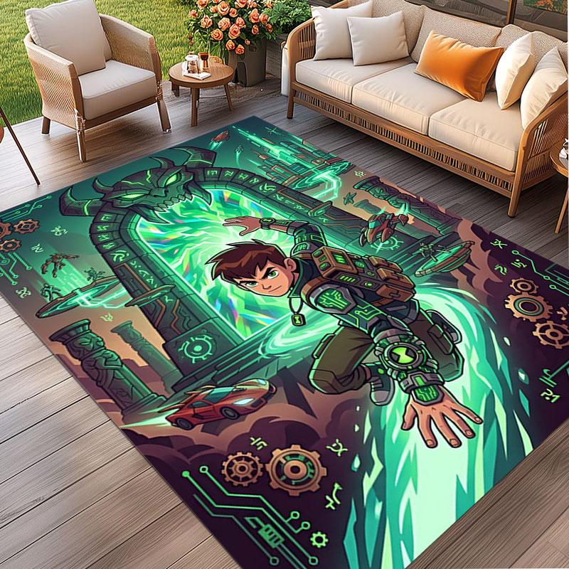 Ben 10 Cartoon Print Rug, Washable Floor Carpet, For Entryway Dorm Laundry Room Office Study, Home Decor Birthday Christmas Gift