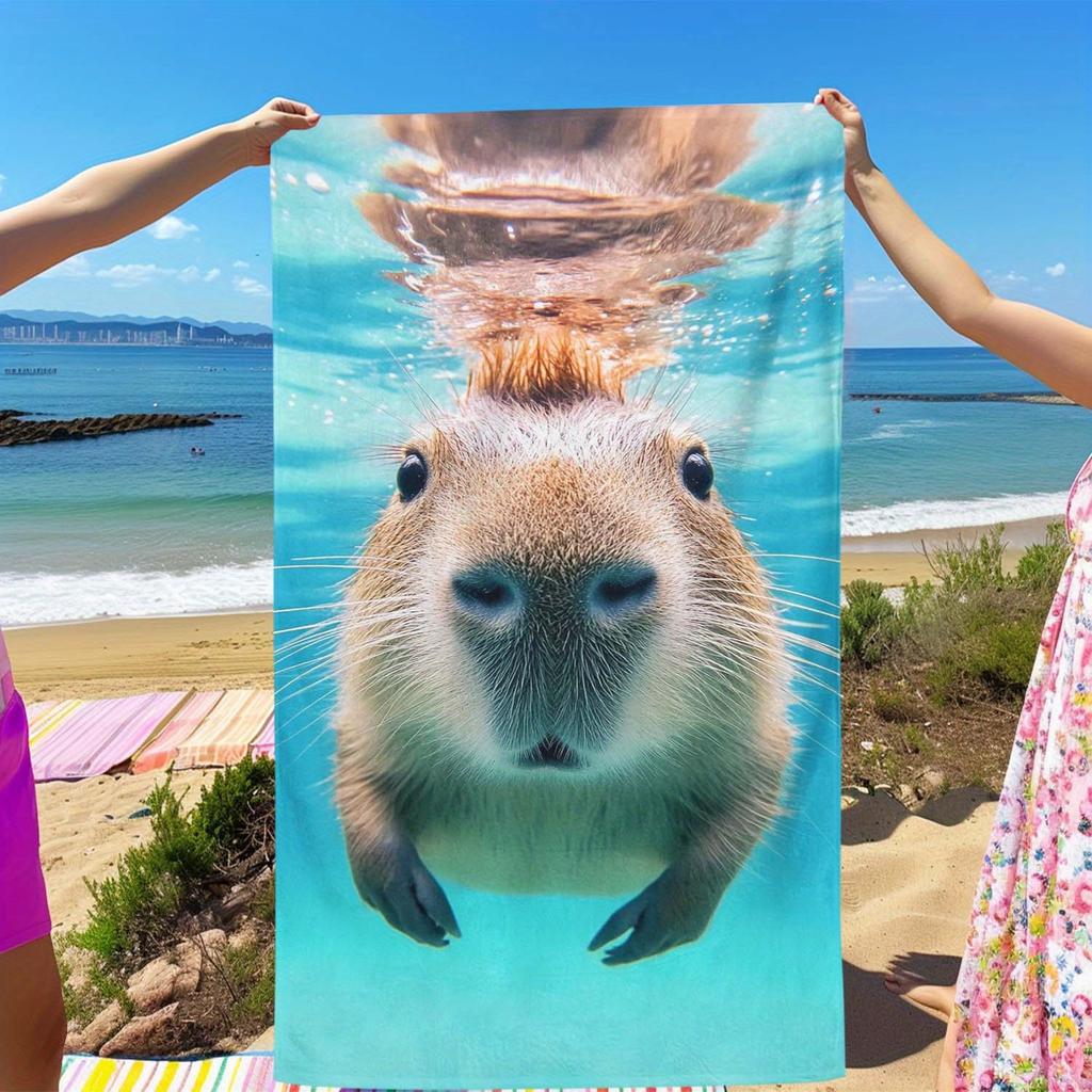 Lustiges Capybara trinkt Orangensaft 3D-Druck Strandtuch Hochsaugfähig Neuheit Tierhandtuch für Sommerstrand Outdoor