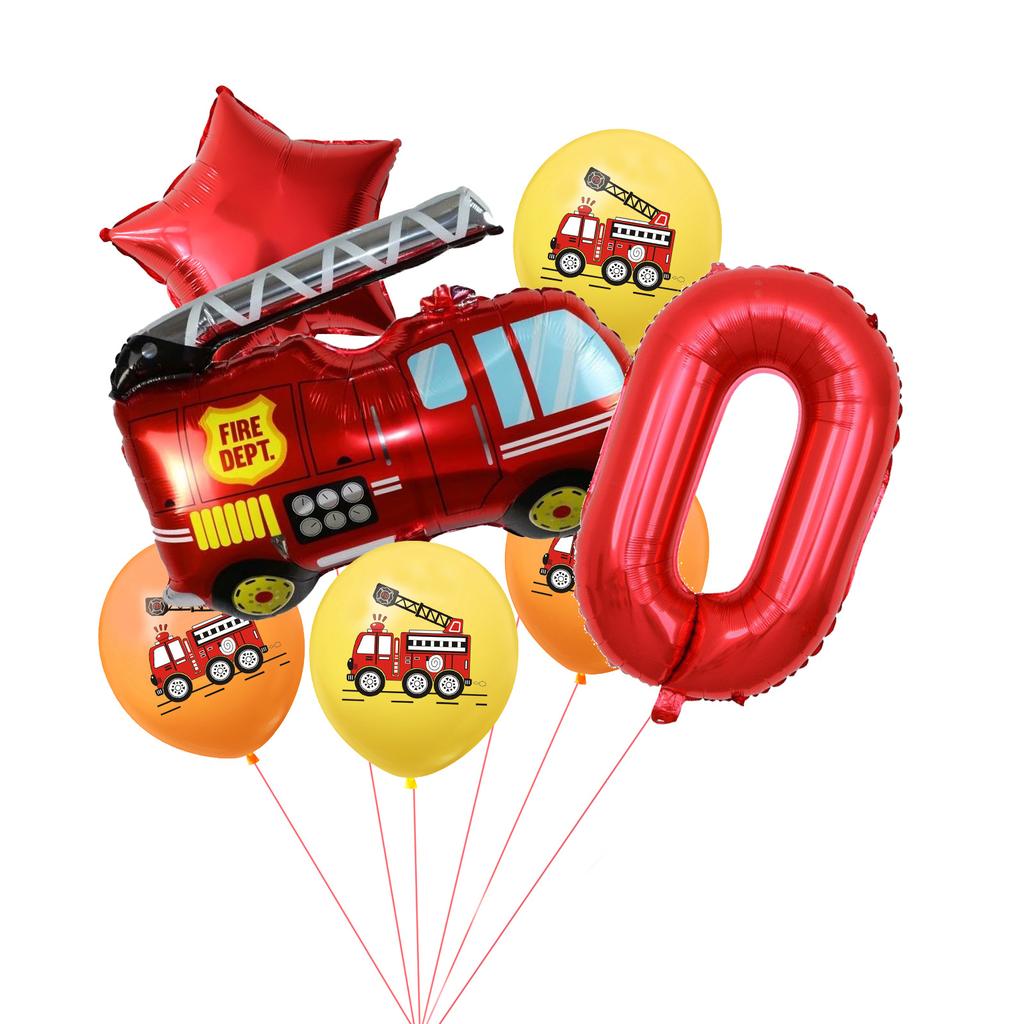 Fire Truck Aluminum Film Digital Balloon 7Pcs Birthday Party Decoration Balloon Venue Arrangement Set