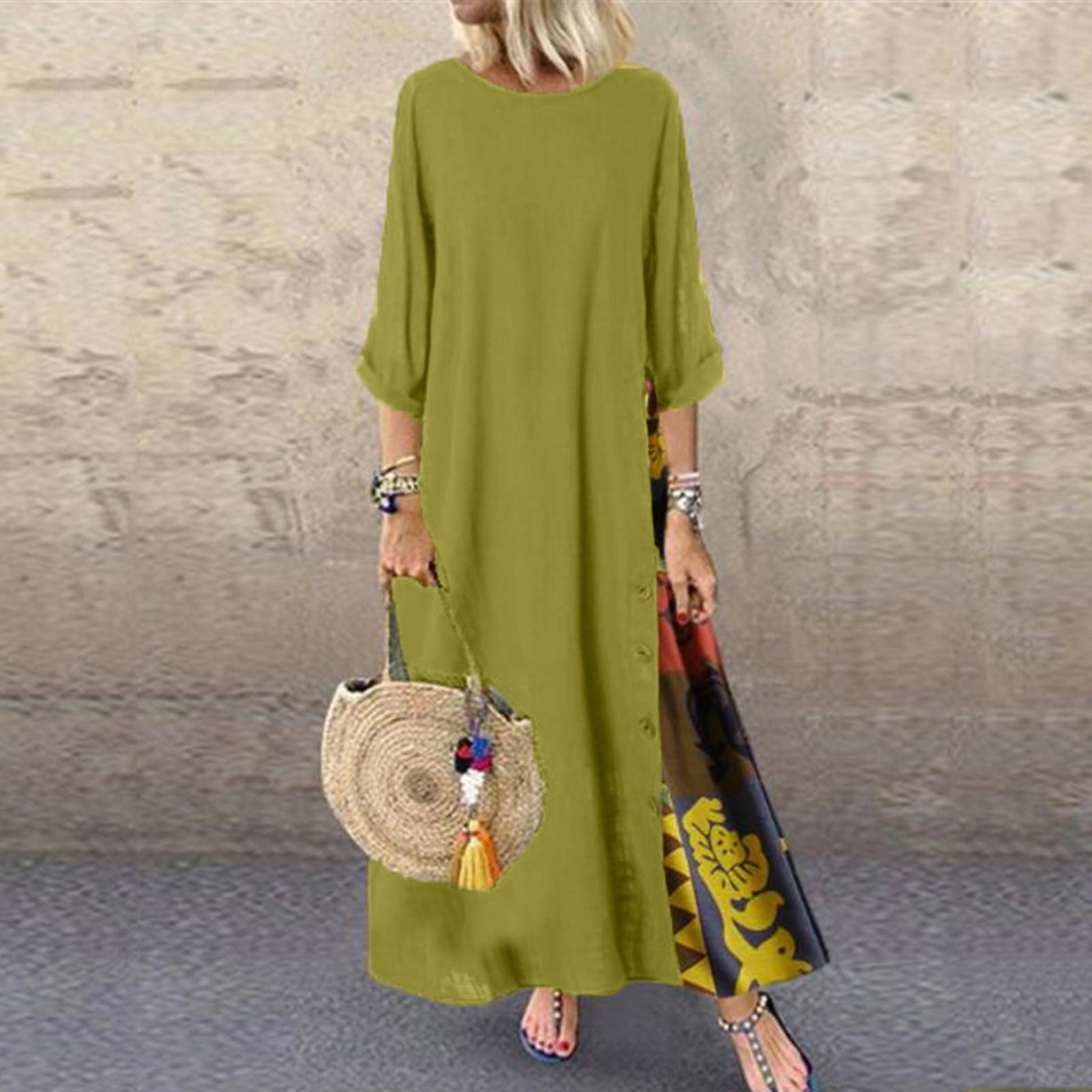 

Жіноча вінтажна сукня з квітковим вирізом і ґудзиками з рукавами 3/4 у стилі печворк L