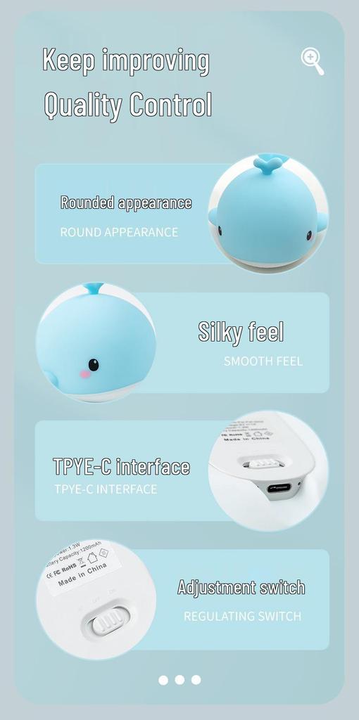 Whale Silicone Night Light: USB Rechargeable Tap Light for Kids' Bedroom - Perfect Sleep Companion and Birthday Gift