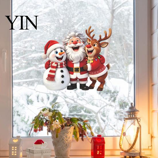 DIY Festive Home Supplies Christmas Window Clings, Peel And Stick Winter Santa Snowman Reindeer Easy Install Holiday Accents Decals, PVC Xmas Sticker