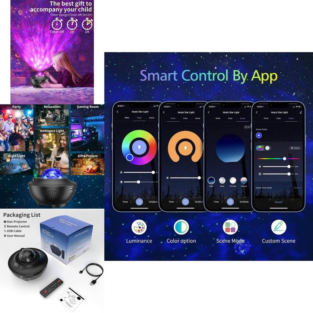 Stunning Laser Starry Sky Projector And Water Wave Night Light With Bluetooth Speaker