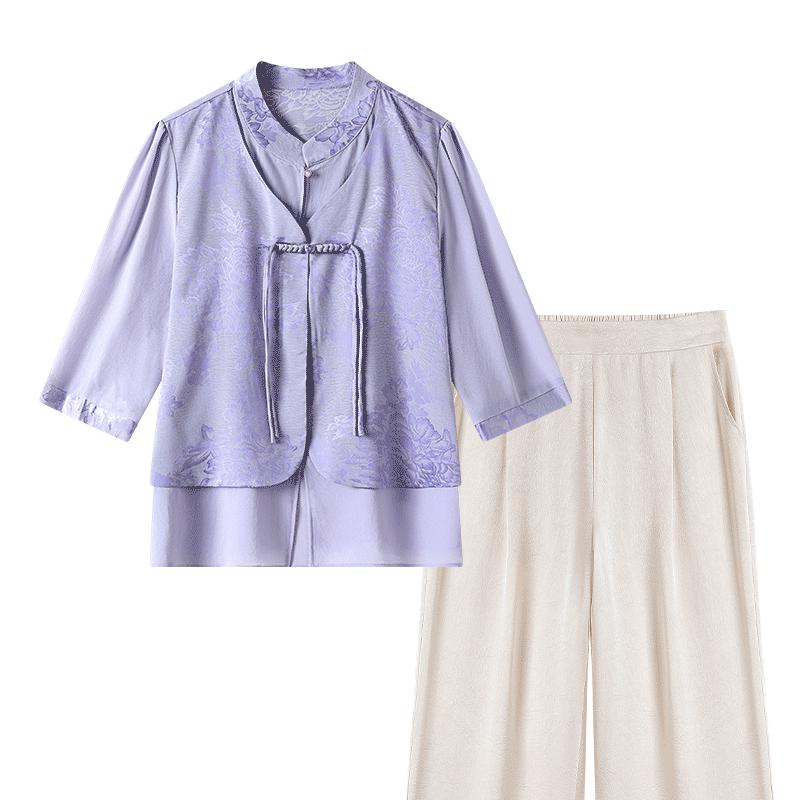 Fumama New Chinese Style Peony Jacquard Two-Piece Set 4XL