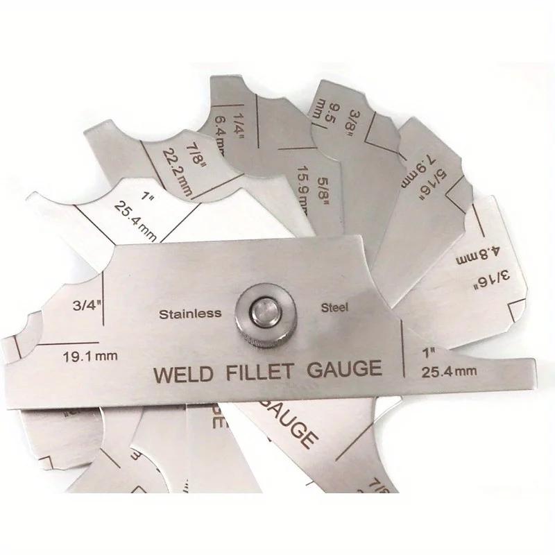 1 sada Nerezová sada měřidel pro koutové svary Fillet Weld Set Gage Rl Gauge 1/8''-1'' Svařovací inspekční test Unlar Metrické a palcové Přesné 7ks