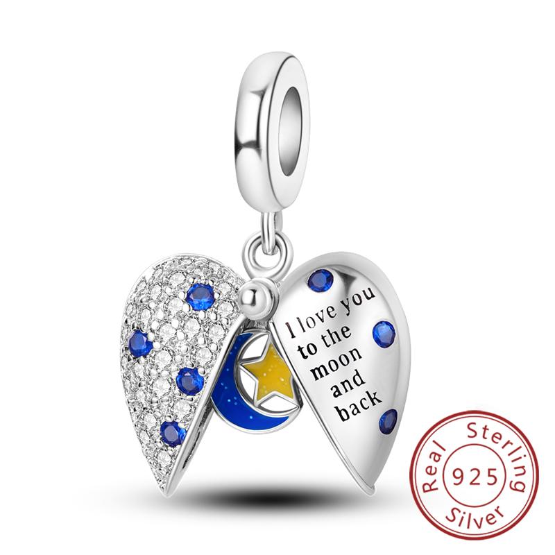 Copper Charms Beads Love Heart Lucky Stars Plane Blue Zircon Charms Pendants Fit Bracelet Charm Women Jewelry