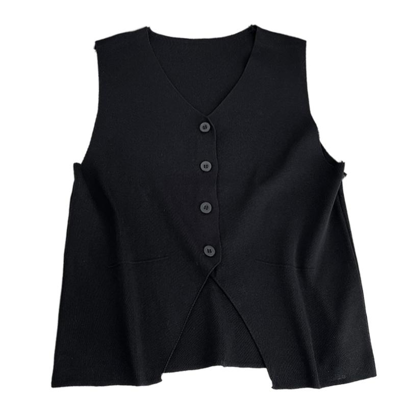 Causal Brief Women's Tank Top Single Breasted Retro V Neck Knitted