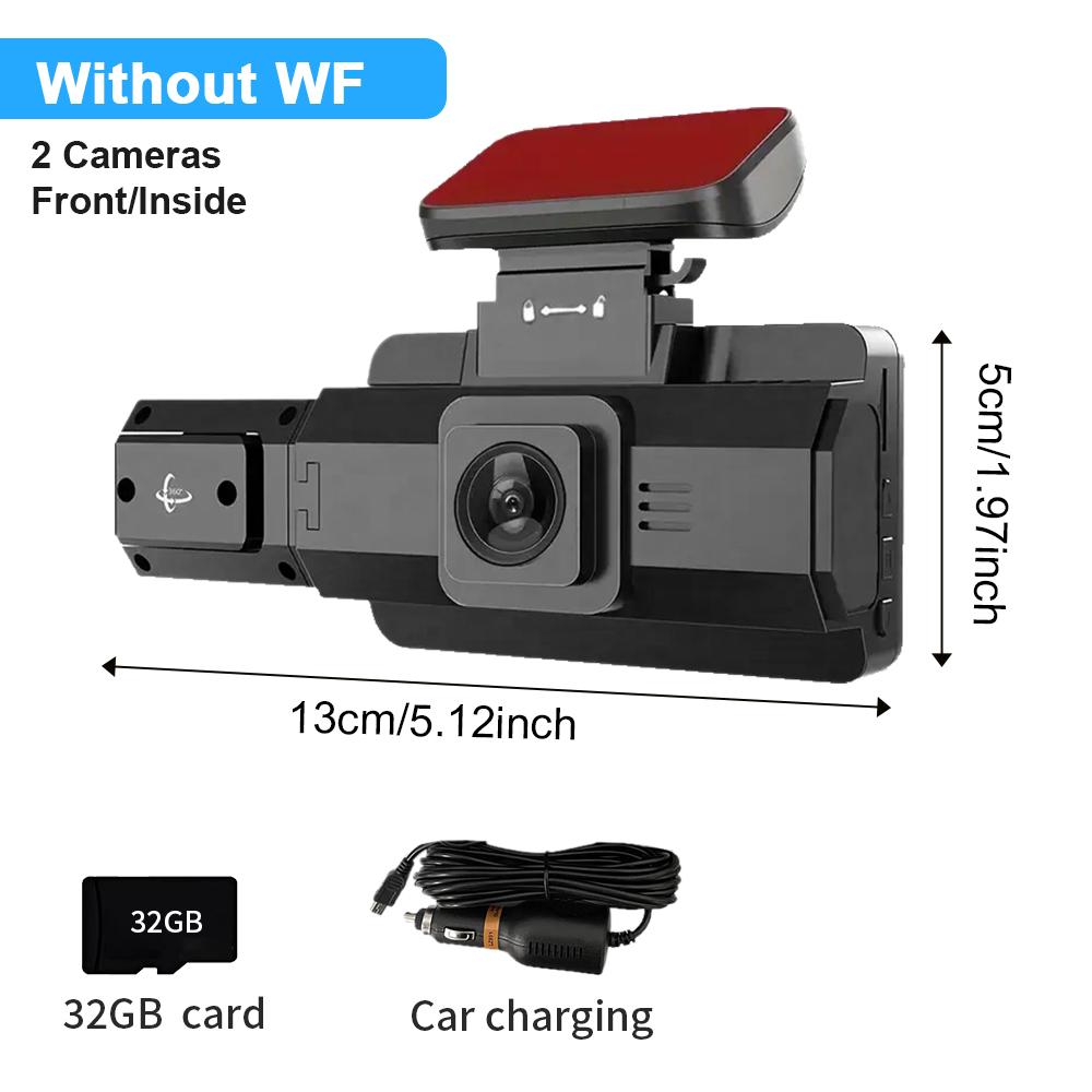 

Автомобильный видеорегистратор, 3-канальная камера черного ящика для вождения, IPS 1080P, передняя, внутренняя, задняя, ночное видение, циклическая запись, парковочный монитор, WIFI 32G