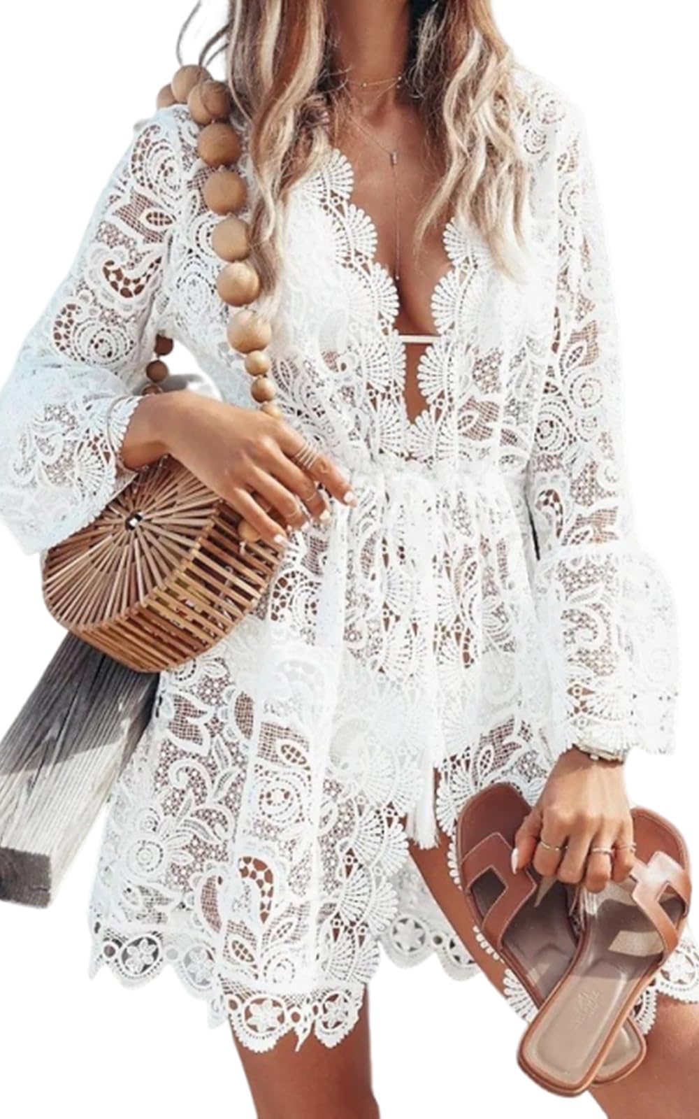 

Lamerry Пляжная одежда Купальник Кружевное Прозрачное Бикини Боди Рашгард Белый Кардиган, Прозрачный Топ, Прикрытие, Покрытие, Защита, Женский, белый