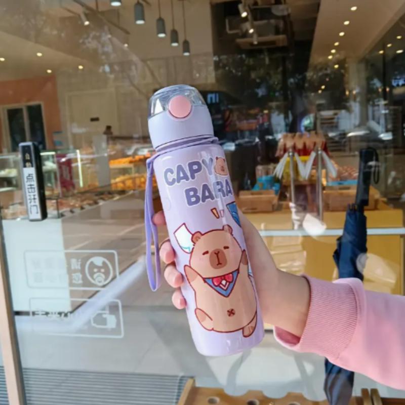 700ml Capybara Cute Water Bottle Large Capacity Sports Water Bottle with Straw & Handle Kawaii Water Cup for Outdoor Activities