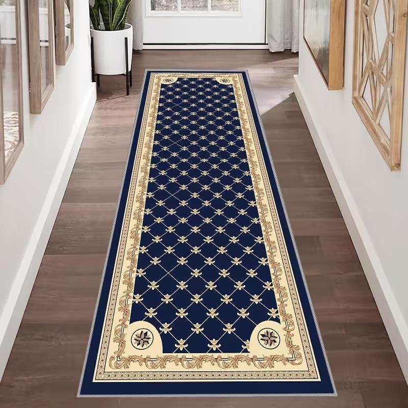 Vintage Persian Runner Rug for Hallway Entryway Non-Slip Washable Floor Mat Black White Medallion Long Carpet Home Decor
