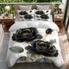White Duvet Cover Set with Black Rose Golden Print Comfortable Bedroom Home Decor Bedding Collection